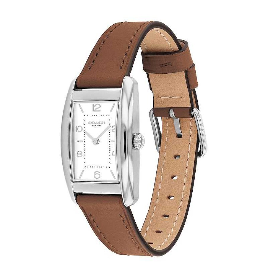 Coach Ladies' Coach Reese Brown Leather Strap Watch With Rectangular White Dial (Model: 14504311) Watches