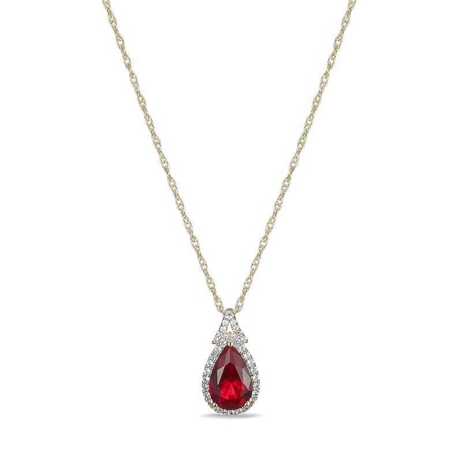 Zales Pear-Shaped Lab-Created Ruby And White Sapphire Frame Pendant In Sterling Silver With 18K Gold Plate Necklaces