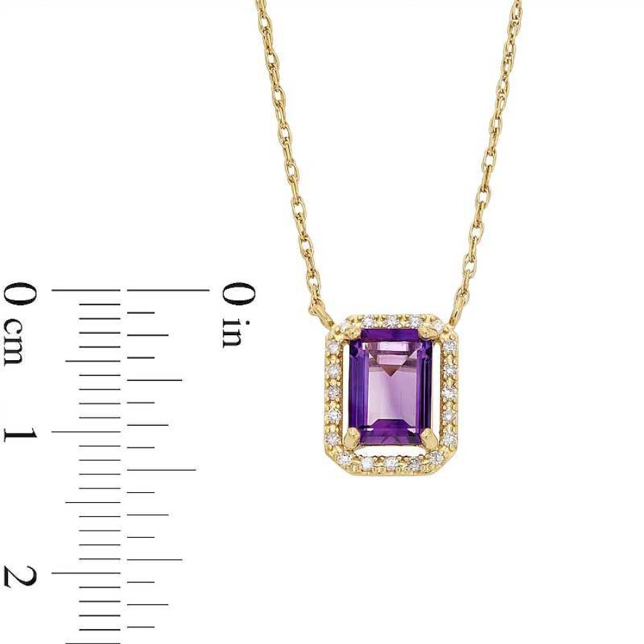 Zales Princess-Cut Amethyst And 1/10 Ct. T.W. Diamond Open Halo Pendant In 10K Gold Necklaces