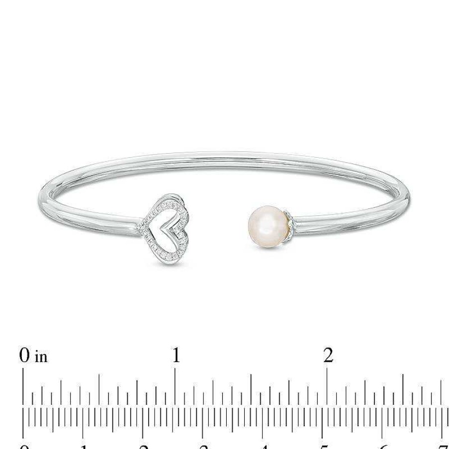 Zales The Kindred Heart From Vera Wang Love Collection Cultured Freshwater Pearl And Diamond Bangle In Sterling Silver - 7.5" Bracelets