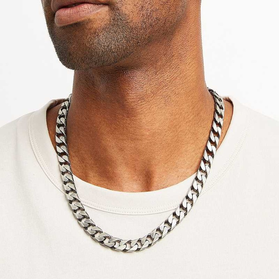 Zales Men'S 10.9Mm Diamond-Cut Curb Chain Necklace In Solid Sterling Silver With Gunmetal Grey Ruthenium - 22" Necklaces