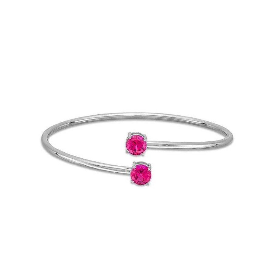 Zales 7.0Mm Lab-Created Ruby Solitaire Bypass Bangle In Sterling Silver - 7.25" Bracelets