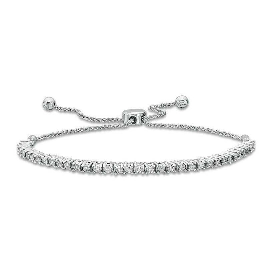 Zales 1/10 Ct. T.W. Diamond Lined Bolo Bracelet In Sterling Silver - 9.5" Bracelets