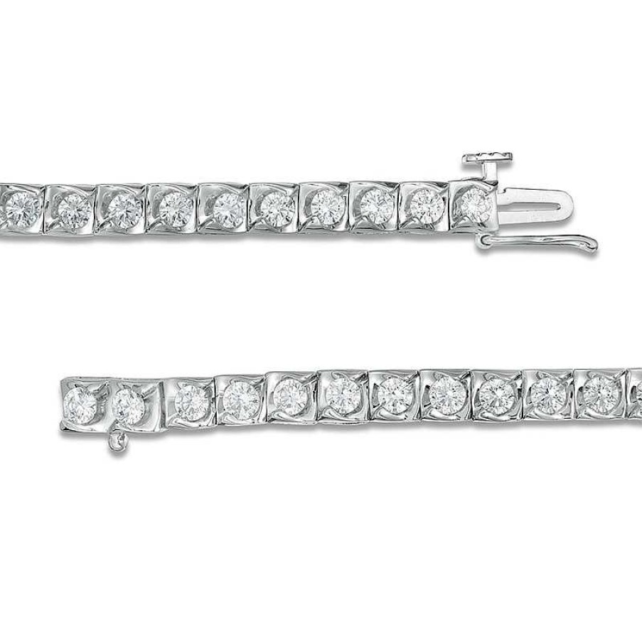 Zales 3 Ct. T.W. Diamond Square-Shaped Swirl Frame Tennis Bracelet In 10K White Gold Bracelets