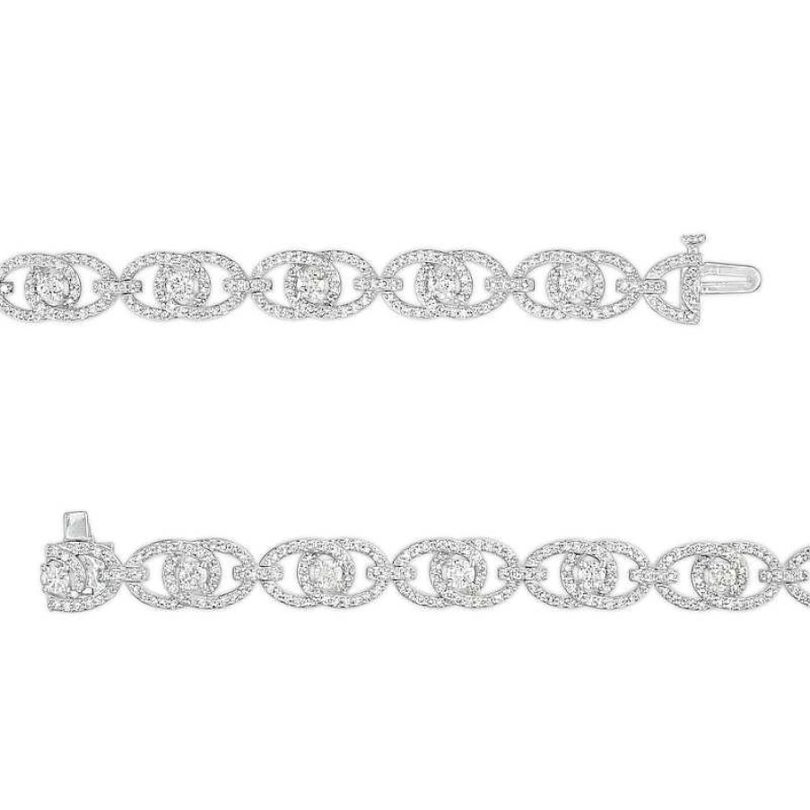 Zales You Me Us 3 Ct. T.W. Diamond Interlocking Oval Link Bracelet In 10K White Gold 7.24" Bracelets