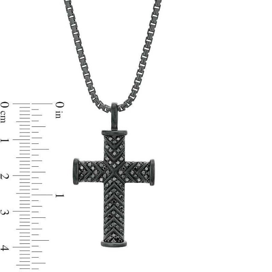 Zales Vera Wang Men 3/8 Ct. T.W. Black Diamond Chevron Cross Pendant In Sterling Silver With Black Rhodium - 22" Necklaces