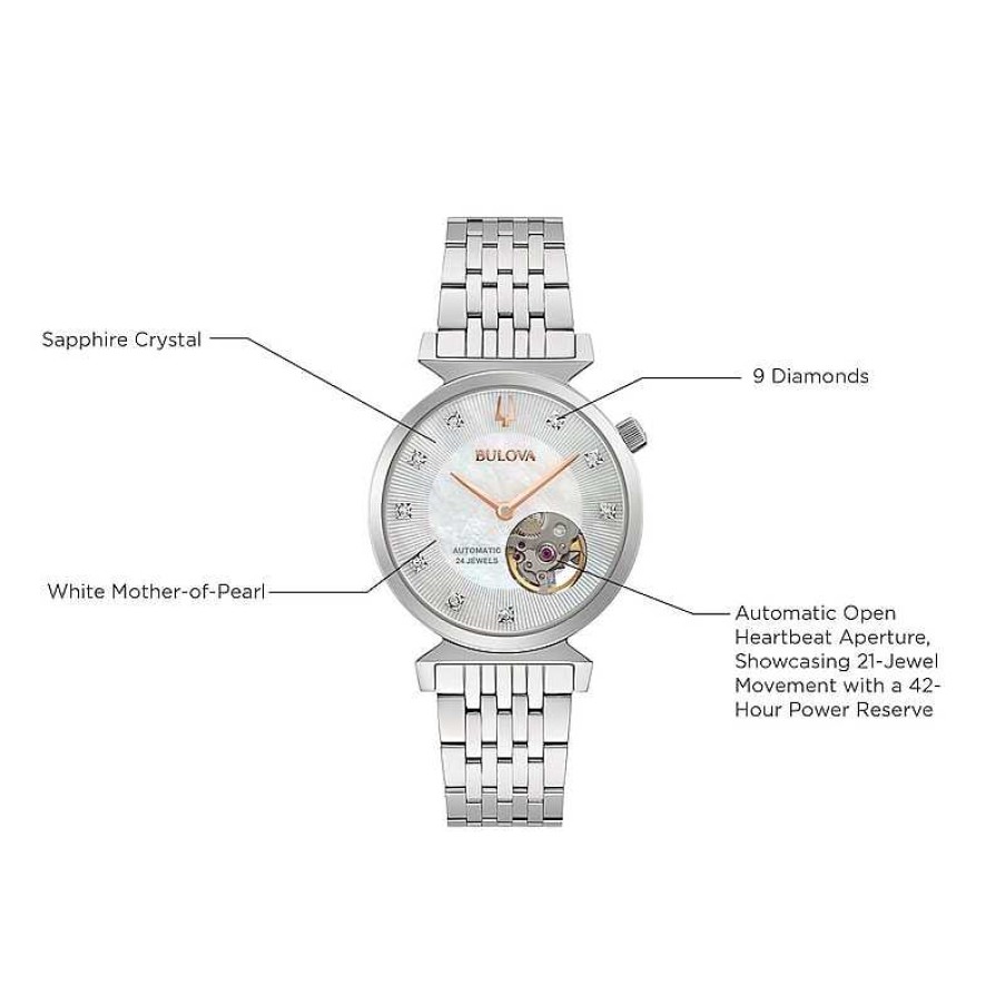 Bulova Ladies' Bulova Regatta Diamond Accent Automatic Watch With Mother-Of-Pearl Skeleton Dial (Model: 96P222) Watches