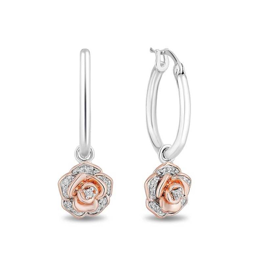 Zales Enchanted Disney Belle 1/10 Ct. T.W. Diamond Rose Drop Earrings In Sterling Silver And 10K Rose Gold Earrings