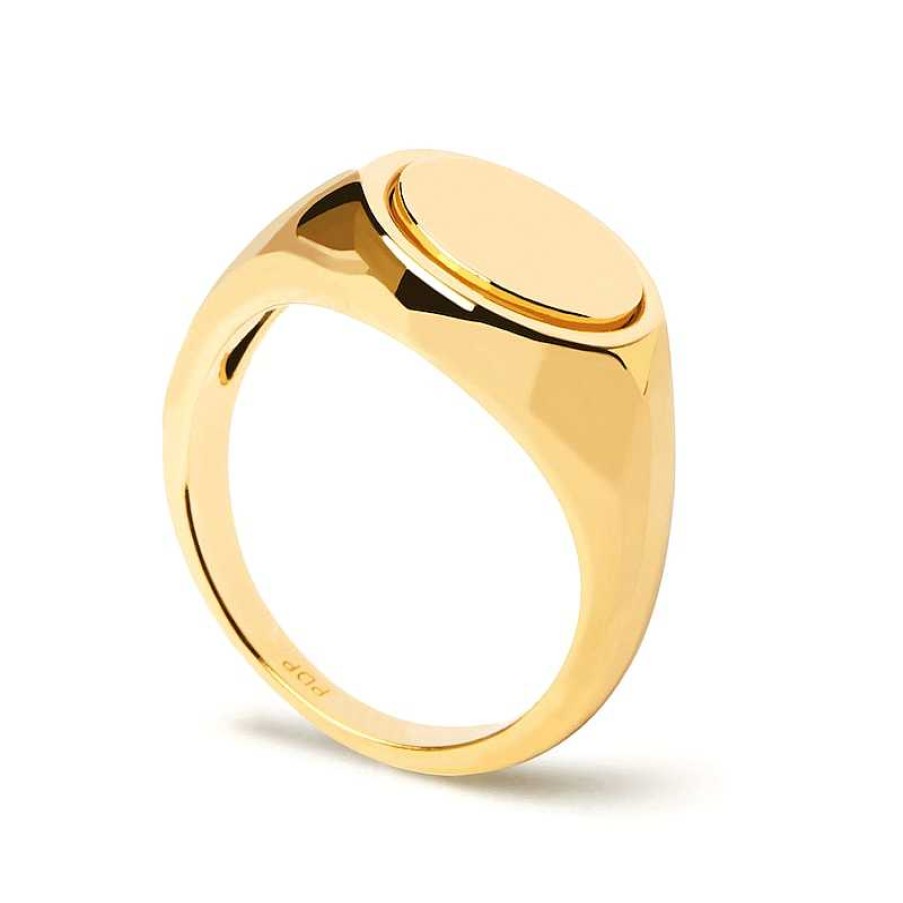 Zales Oval Signet Ring In Sterling Silver With 18K Gold Plate Rings