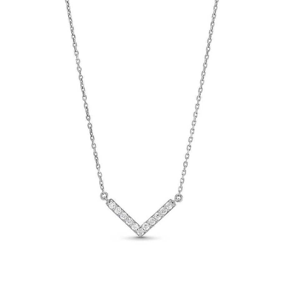 Zales 1/5 Ct. T.W. Diamond Chevron Necklace In 10K White Gold Necklaces