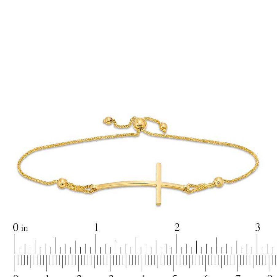 Zales Curved Sideways Cross Bolo Bracelet In 10K Gold - 9.25" Bracelets