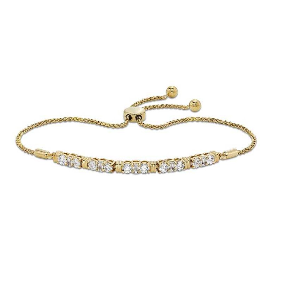 Zales 1 Ct. T.W. Round And Baguette-Cut Diamond Bolo Bracelet In 10K Gold - 9" Bracelets