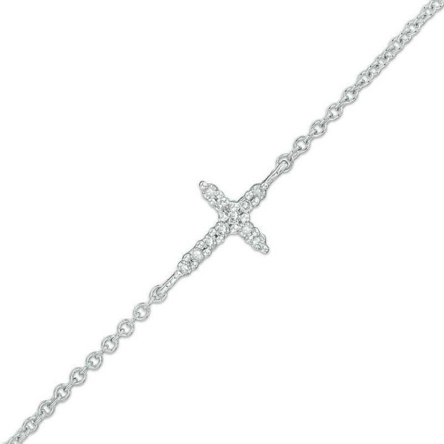 Zales Diamond Accent Sideways Cross Bracelet In 10K White Gold Bracelets