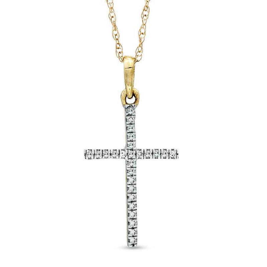 Zales Diamond Accent Lined Cross Pendant In 10K Gold Necklaces