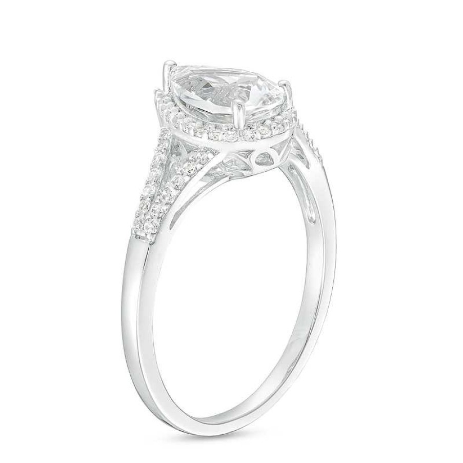 Zales Pear-Shaped White Lab-Created Sapphire Frame Split Shank Ring In Sterling Silver Rings