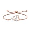 Zales 1/10 Ct. T.W. Diamond Interlocking Double Elongated Heart Bolo Bracelet In Sterling Silver With 14K Rose Gold Plate Bracelets