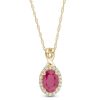 Zales Oval Ruby And 1/15 Ct. T.W. Diamond Frame Pendant In 10K Gold Necklaces