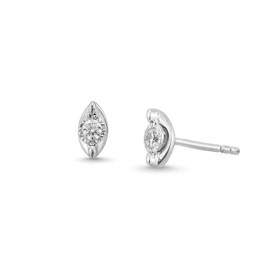 Zales 1/10 Ct. T.W. Diamond Solitaire Marquise Frame Stud Earrings In 10K White Gold Earrings