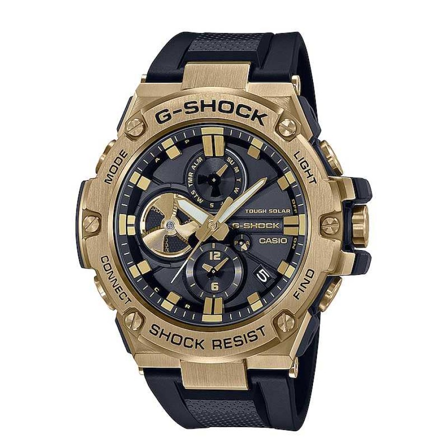 Casio G-Shock Men'S Casio G-Shock G-Steel Solar Powered Chronograph Gold-Tone Ip Black Resin Strap Watch (Model: Gstb100Gb1A9) Watches