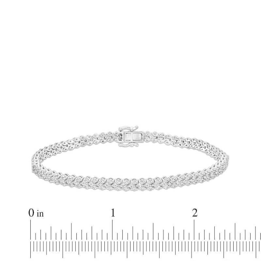 Zales 3-1/2 Ct. T.W. Princess-Cut And Round Diamond Chevron Link Line Bracelet In 10K White Gold Bracelets