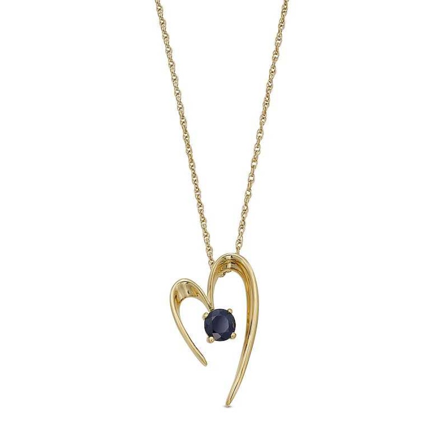 Zales 5.0Mm Blue Sapphire Solitaire Tilted Open Heart Pendant In 10K Gold Necklaces