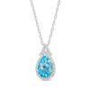 Zales Pear-Shaped Swiss Blue Topaz And White Lab-Created Sapphire Frame Split Bail Pendant In Sterling Silver Necklaces