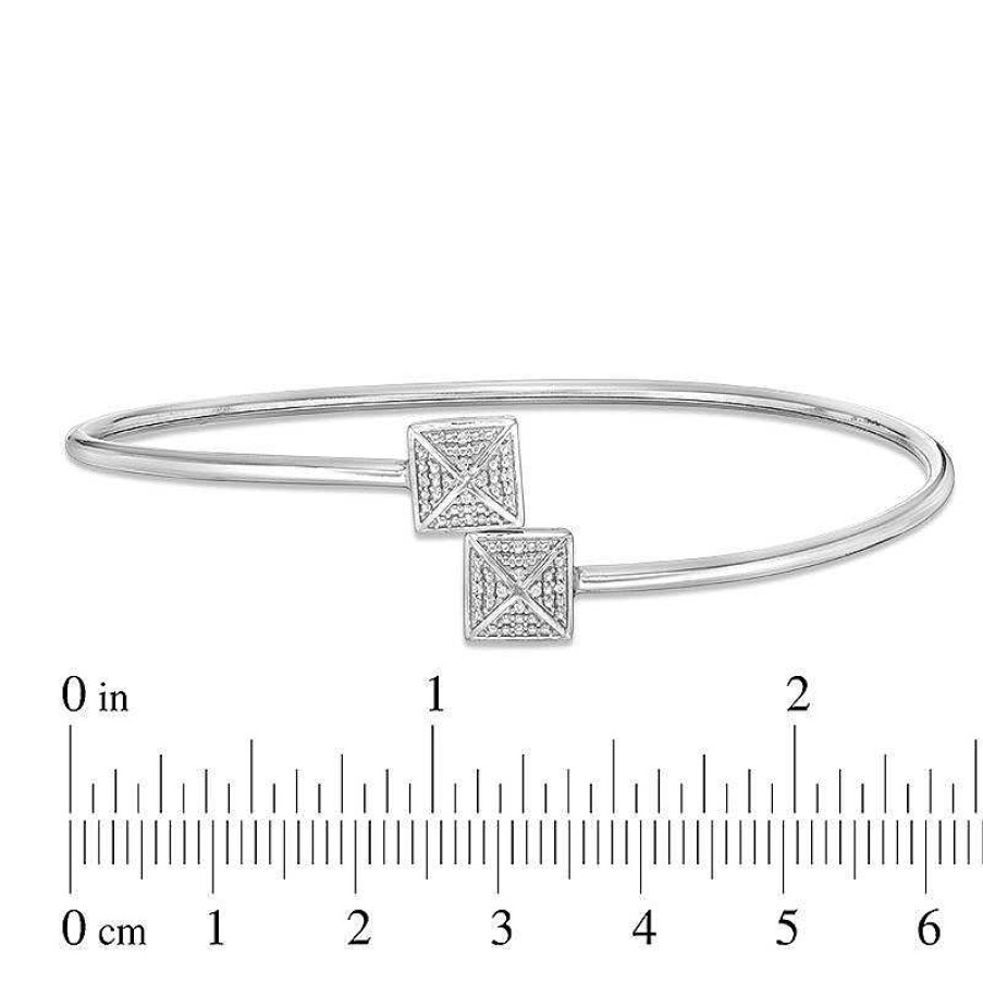 Zales 1/20 Ct. T.W. Composite Diamond Double Square Flex Bangle In Sterling Silver Bracelets