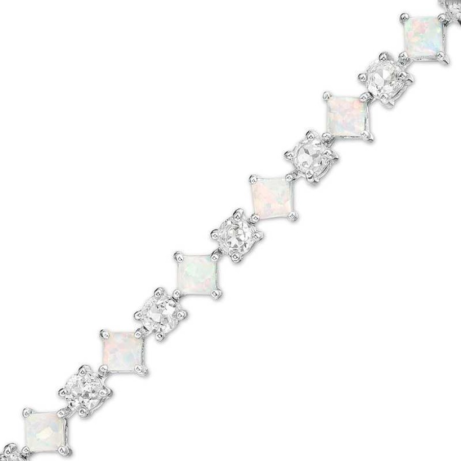 Zales Alternating Princess-Cut Lab-Created Opal And White Sapphire Line Bracelet In Sterling Silver - 7.25" Bracelets