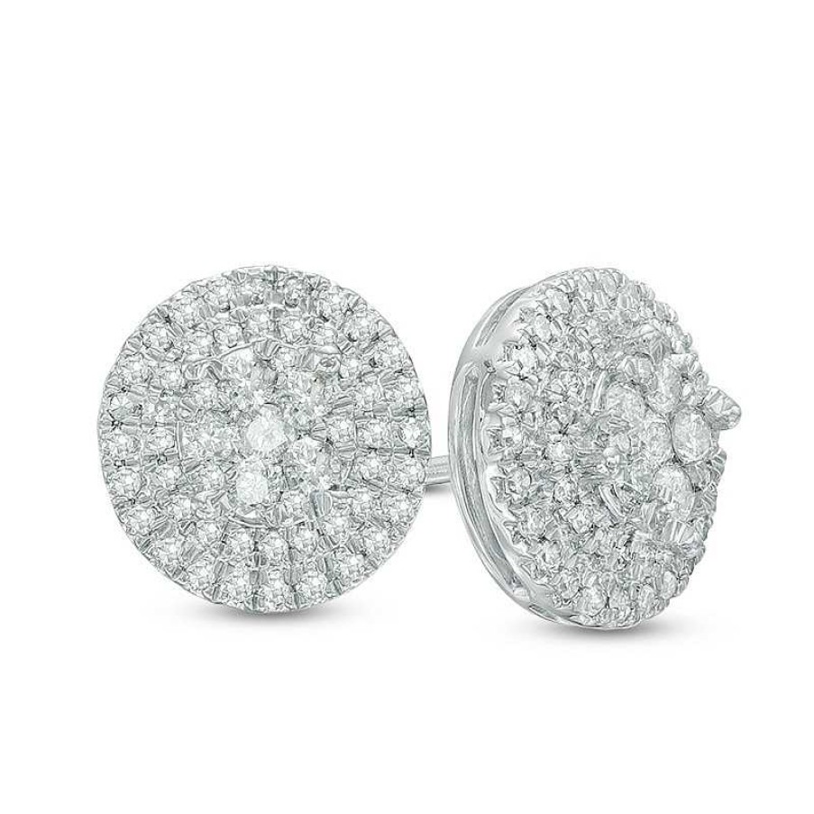 Zales 1/2 Ct. T.W. Multi-Diamond Double-Frame Stud Earrings In 10K White Gold Earrings