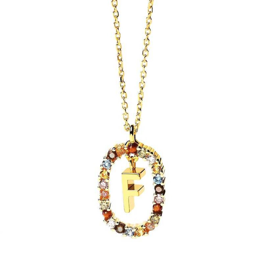 Zales Pdpaola At Zales Multi-Color "F" Pendant In Sterling Silver With 18K Gold Plate Necklaces