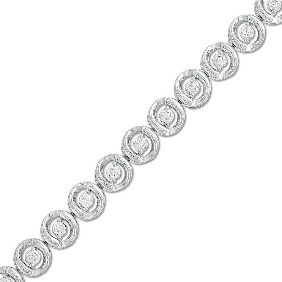 Zales 1 Ct. T.W. Diamond Circles Line Bracelet In 10K White Gold Bracelets