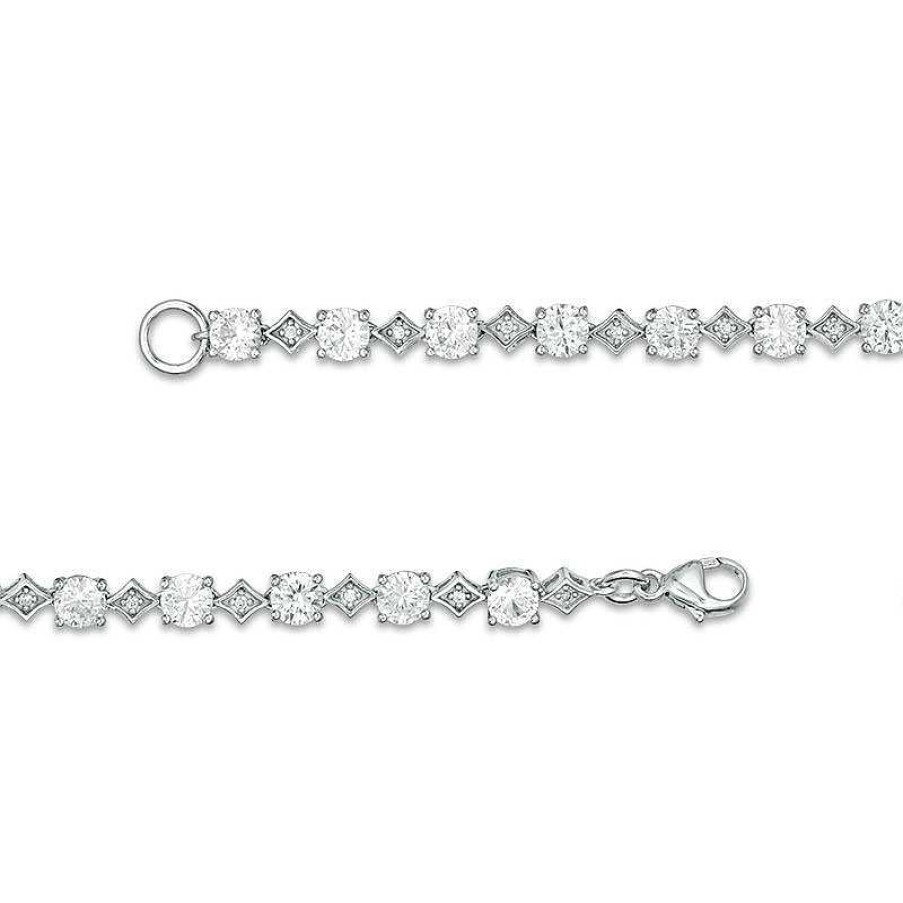 Zales Lab-Created White Sapphire Alternating Geometric Tennis Bracelet In Sterling Silver - 7.5" Bracelets