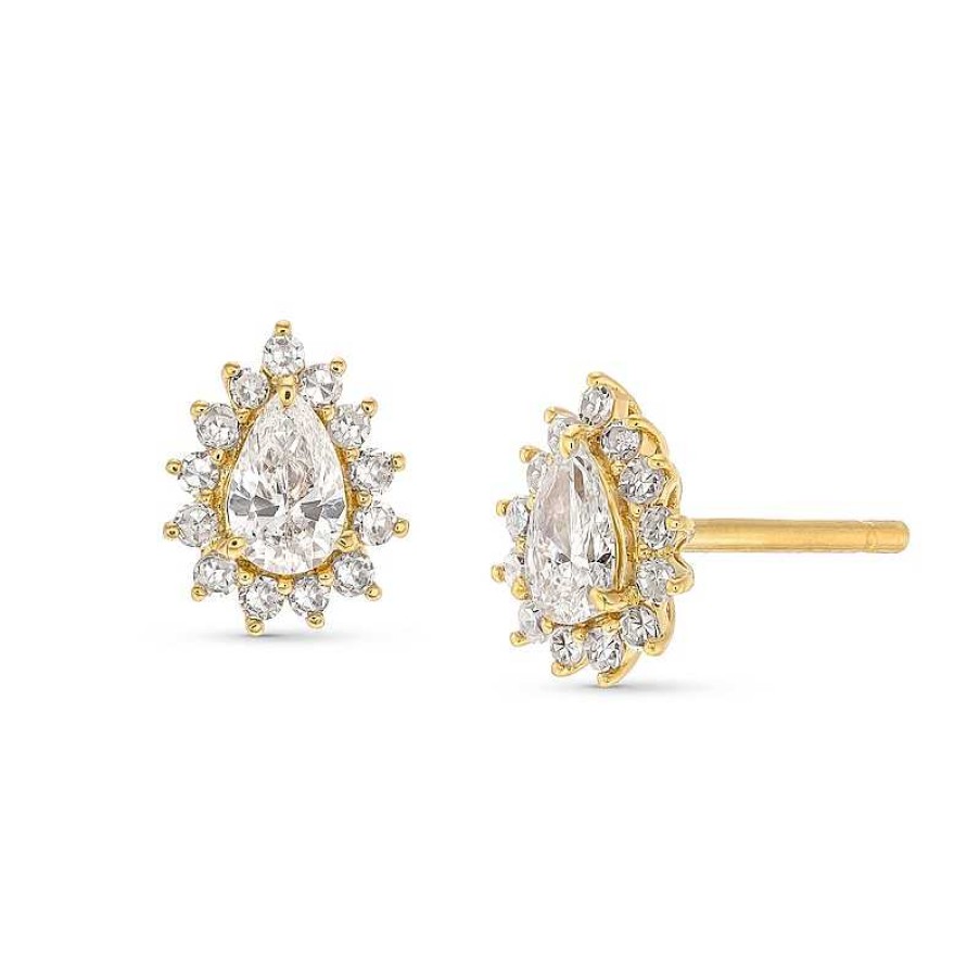 Zales 1/2 Ct. T.W. Pear-Shaped Diamond Sunburst Frame Stud Earrings In 10K Gold Earrings