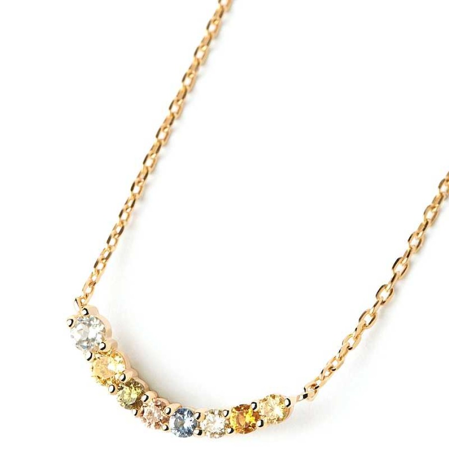 Zales Pdpaola At Zales Multi-Color Cubic Zirconia Curved Bar Necklace In Sterling Silver With 18K Gold Plate - 19.5" Necklaces