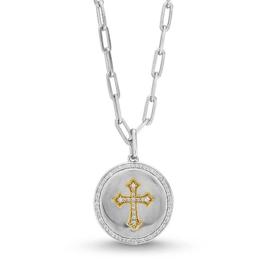 Zales 1/4 Ct. T.W. Diamond Flared Cross Medallion Pendant In Sterling Silver And 10K Gold Necklaces