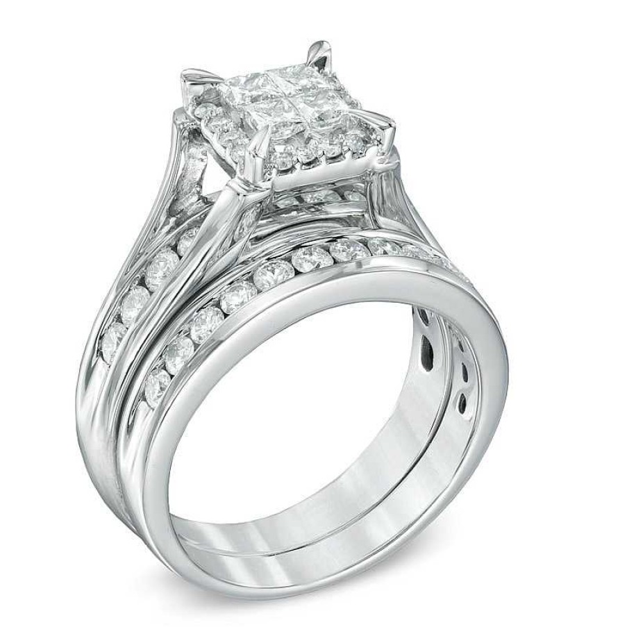 Zales 1-1/2 Ct. T.W. Quad Princess-Cut Diamond Bridal Set In 14K White Gold Rings