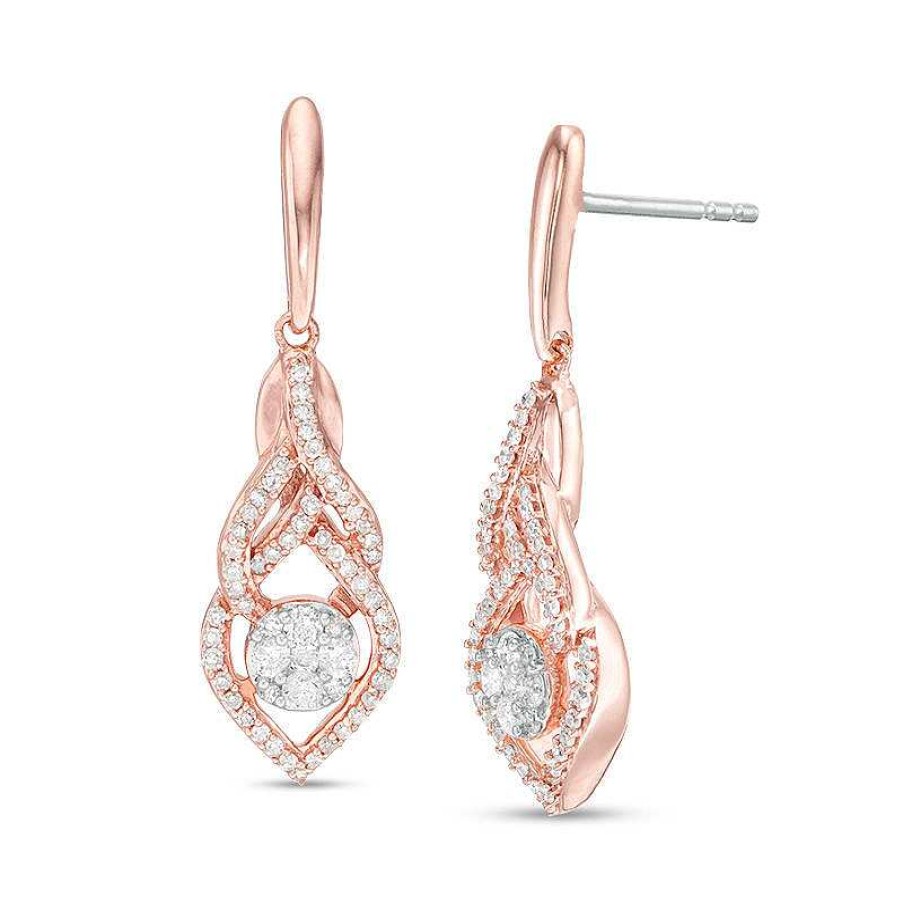 Zales 1/3 Ct. T.W. Diamond Interlocking Teardrop Earrings In 10K Rose Gold Earrings