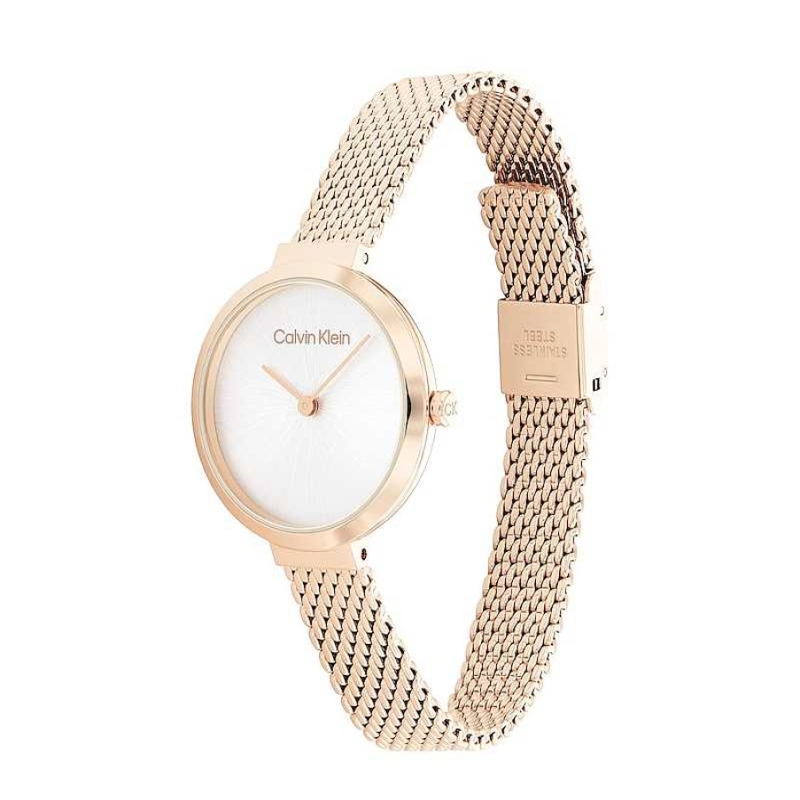 Calvin Klein Ladies' Calvin Klein Rose-Tone Ip Mesh Watch With White Dial (Model: 25200083) Watches