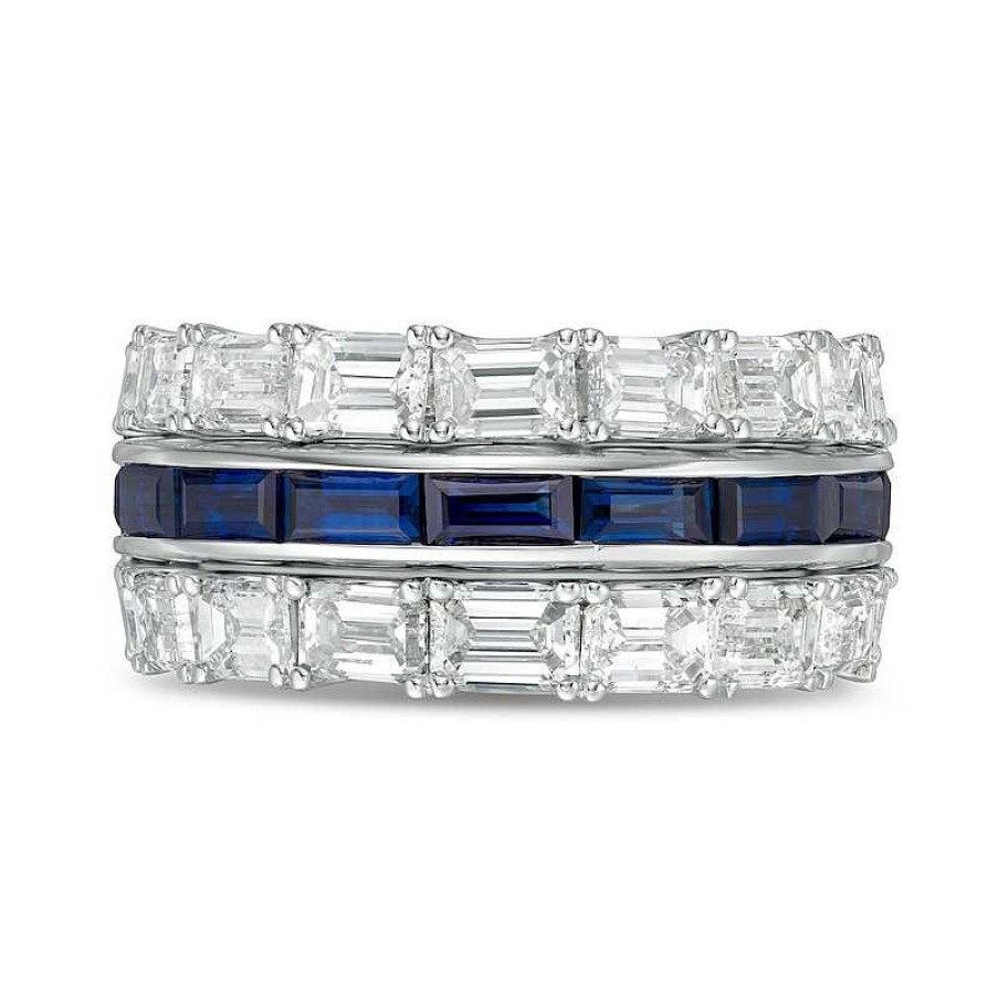 Zales Vera Wang Love Collection 3 Ct. T.W. Certified Diamond And Blue Sapphire Band In 14K White Gold (I/Si2) Rings