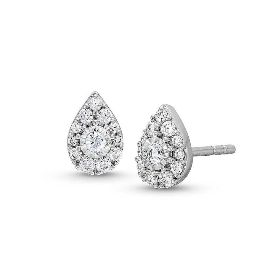 Zales 1/4 Ct. T.W. Pear-Shaped Multi-Diamond Stud Earrings In Sterling Silver Earrings