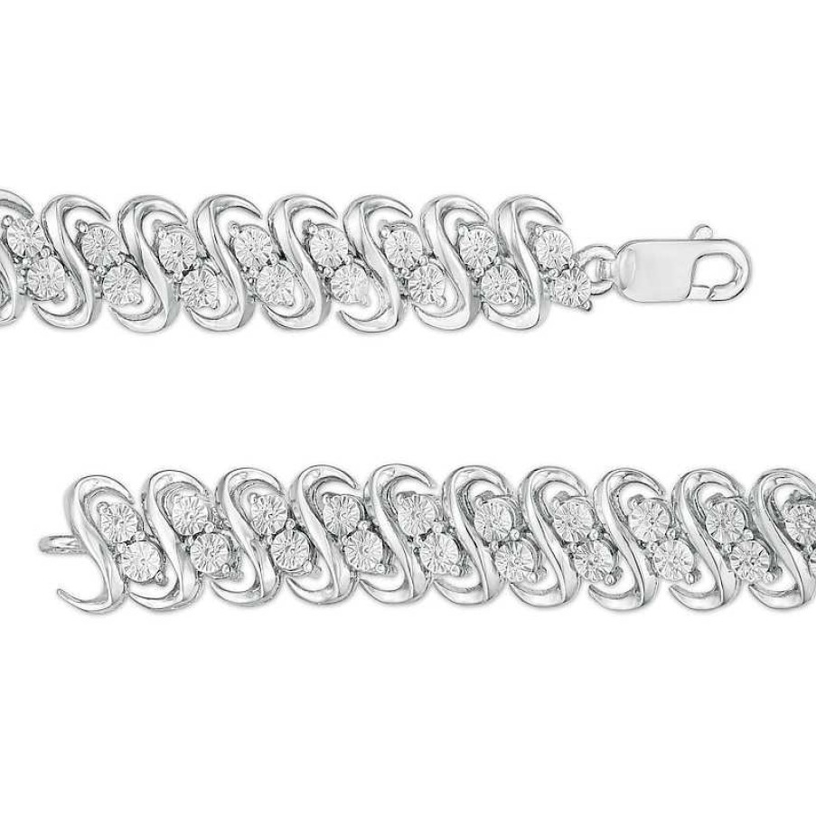 Zales 1/4 Ct. T.W. Diamond Double Row S-Link Bracelet In Sterling Silver - 7.25" Bracelets