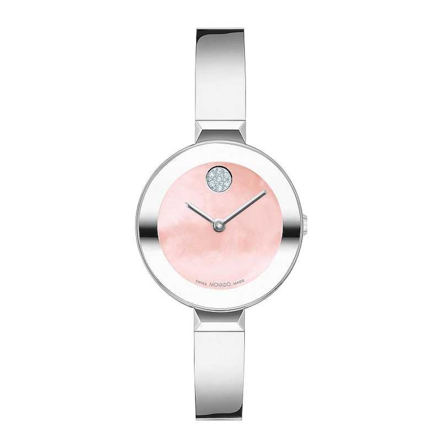 Movado Bold Ladies' Movado Bold® Crystal Accent Bangle Watch With Pink Mother-Of Pearl Dial (Model: 3601178) Watches