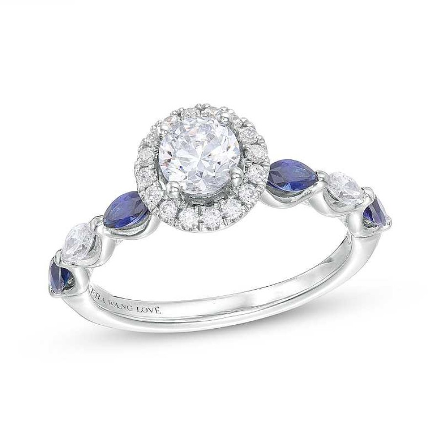 Zales Vera Wang Love Collection 3/4 Ct. T.W. Diamond And Marquise Blue Sapphire Engagement Ring In 14K White Gold Rings