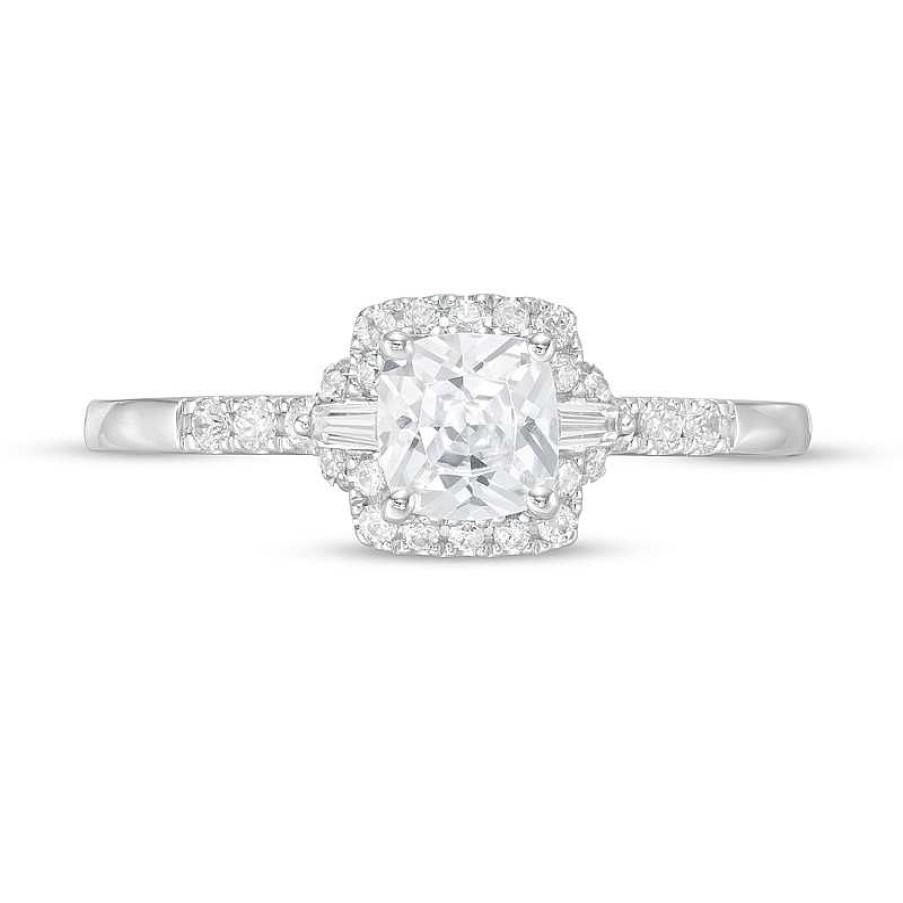 Zales Vera Wang Love Collection 3/4 Ct. T.W. Cushion-Cut Diamond Collar Engagement Ring In 14K White Gold Rings