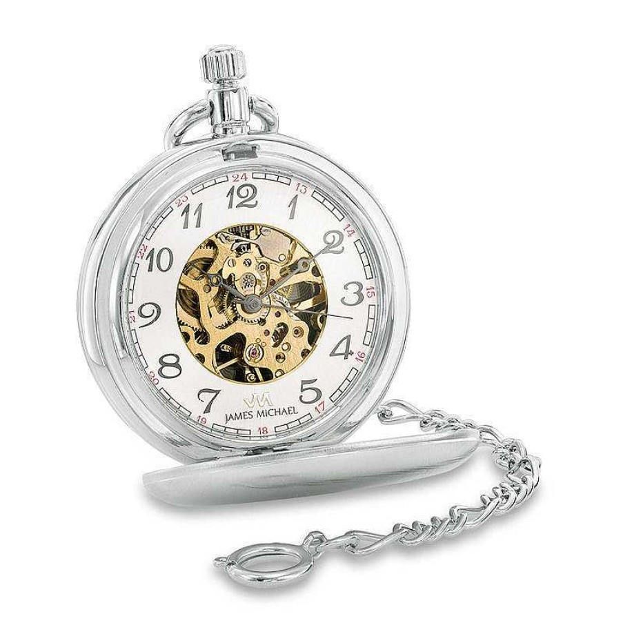 James Michael Men'S James Michael Mechanical Pocket Watch With Silver-Tone Skeleton Dial (Model: Pma181003) Watches