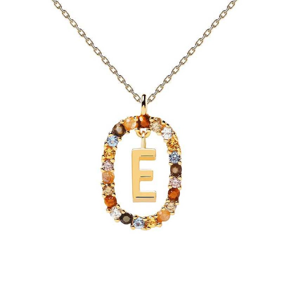 Zales Pdpaola At Zales Multi-Color "E" Pendant In Sterling Silver With 18K Gold Plate Necklaces