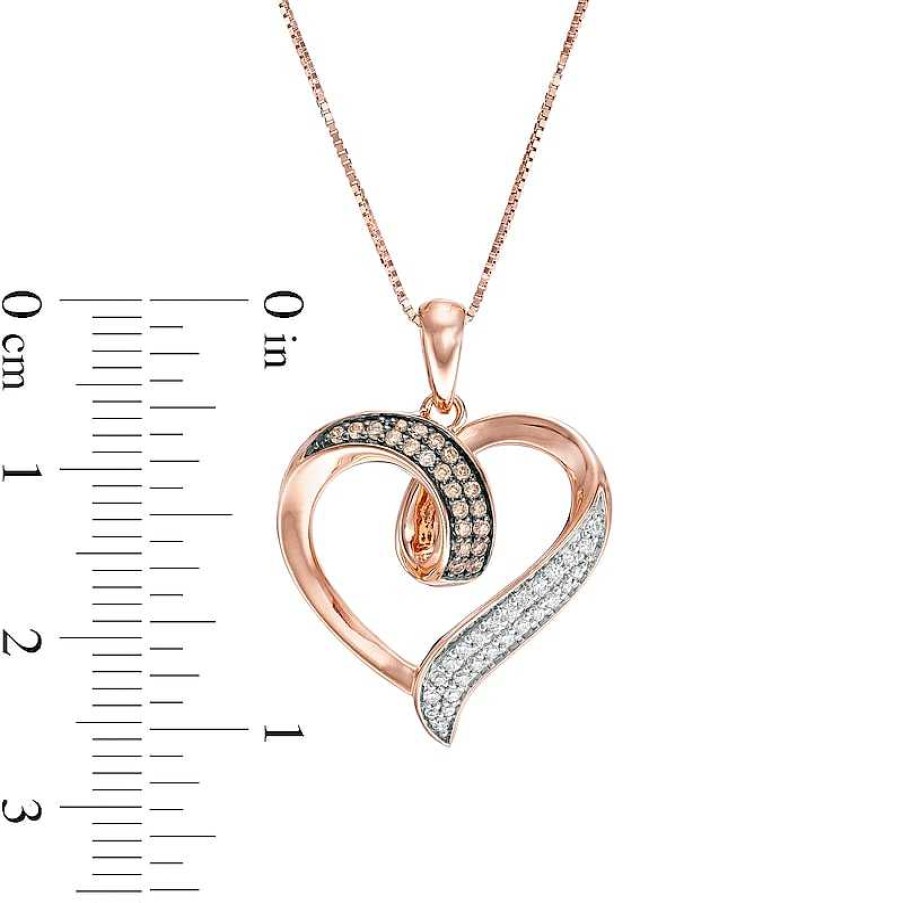 Zales 1/5 Ct. T.W. Champagne And White Diamond Heart Loop Pendant In 10K Rose Gold Necklaces