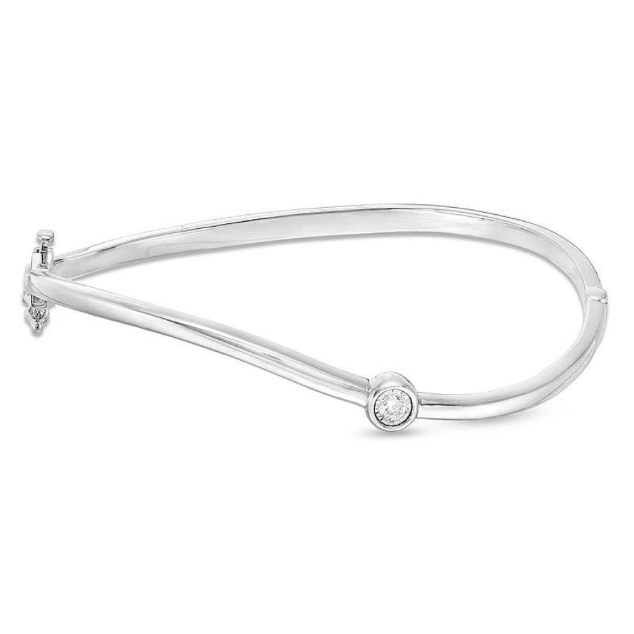 Zales Marilyn Monroe Collection 1/15 Ct. Diamond Solitaire Curved Bangle In Sterling Silver Bracelets