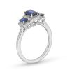 Zales Emerald-Cut Blue Lab-Created Sapphire And 1/4 Ct. T.W. Diamond Frame Three Stone Ring In 10K White Gold Rings