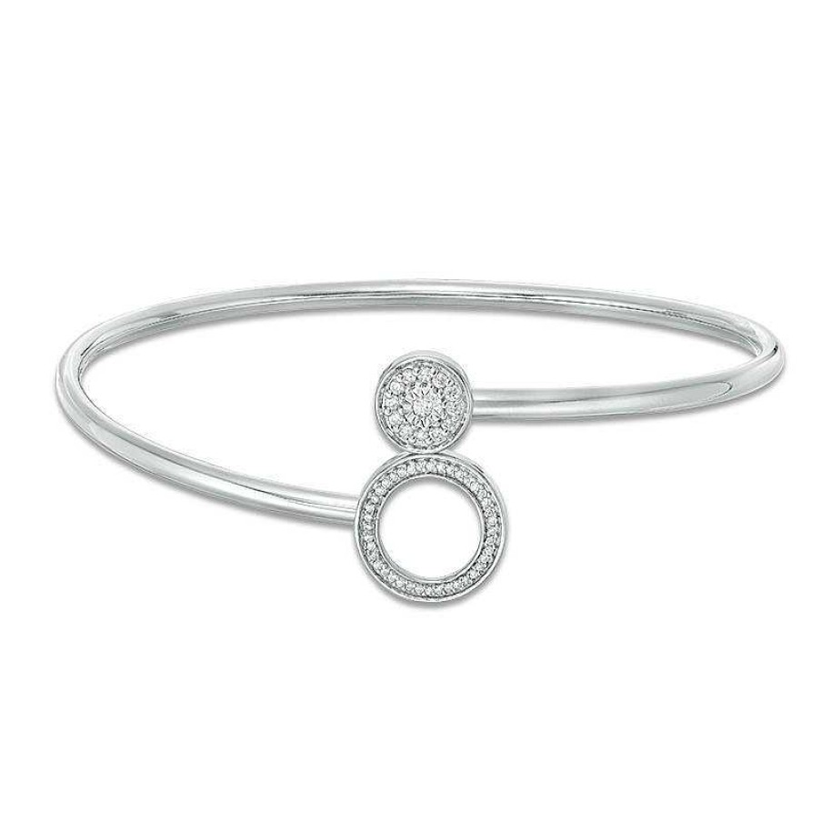 Zales Convertibilities 1/5 Ct. T.W. Diamond Circle Frame Flex Two-In-One Bangle In Sterling Silver Bracelets